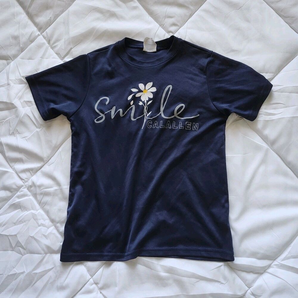 Port & Company Smile Flower Graphic Print Blue Crop Top Women's XS